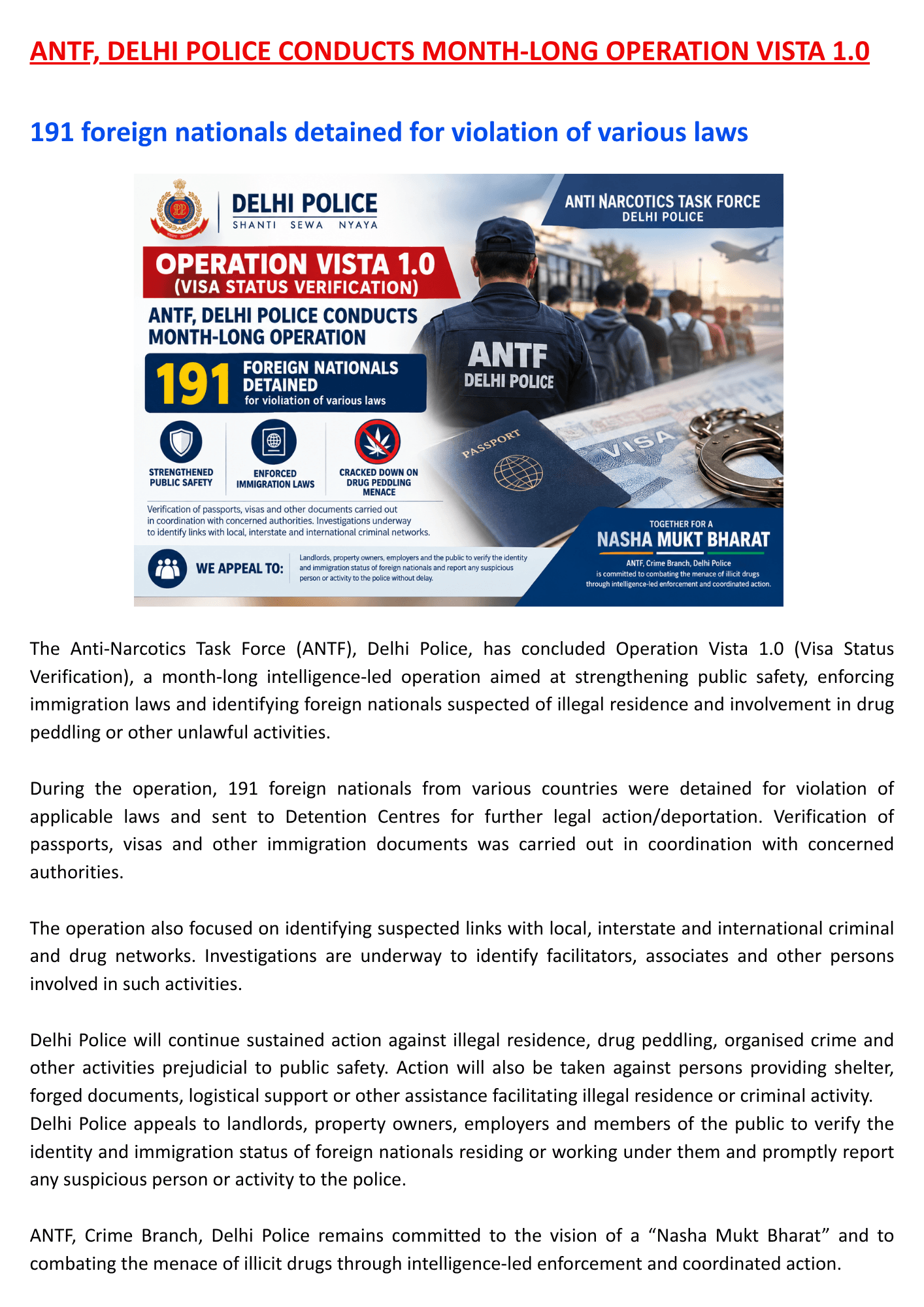 ANTF conducts month long Operation Vista 1.0